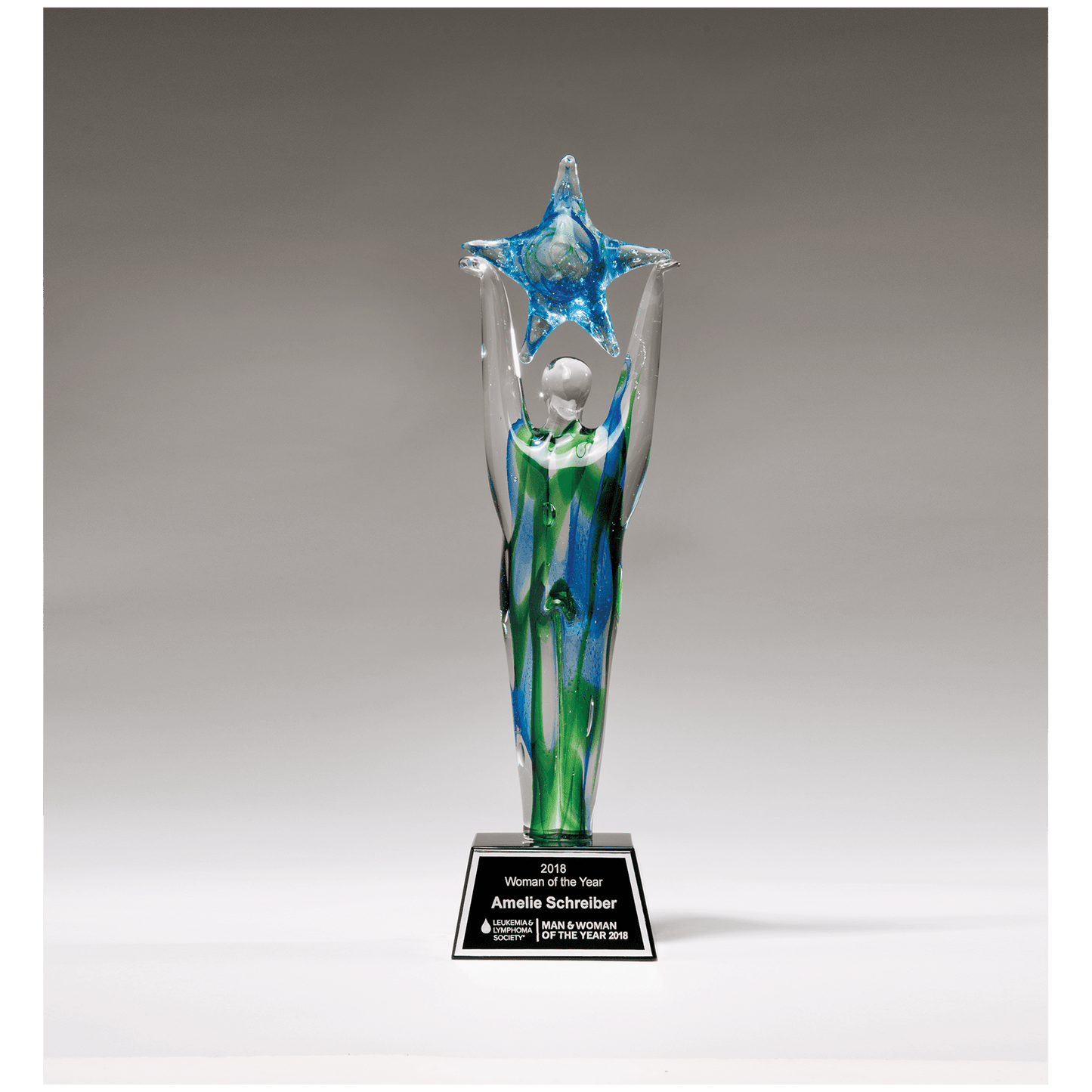 Star Achiever Art Glass on Clear Glass Base with Black Aluminum Plate