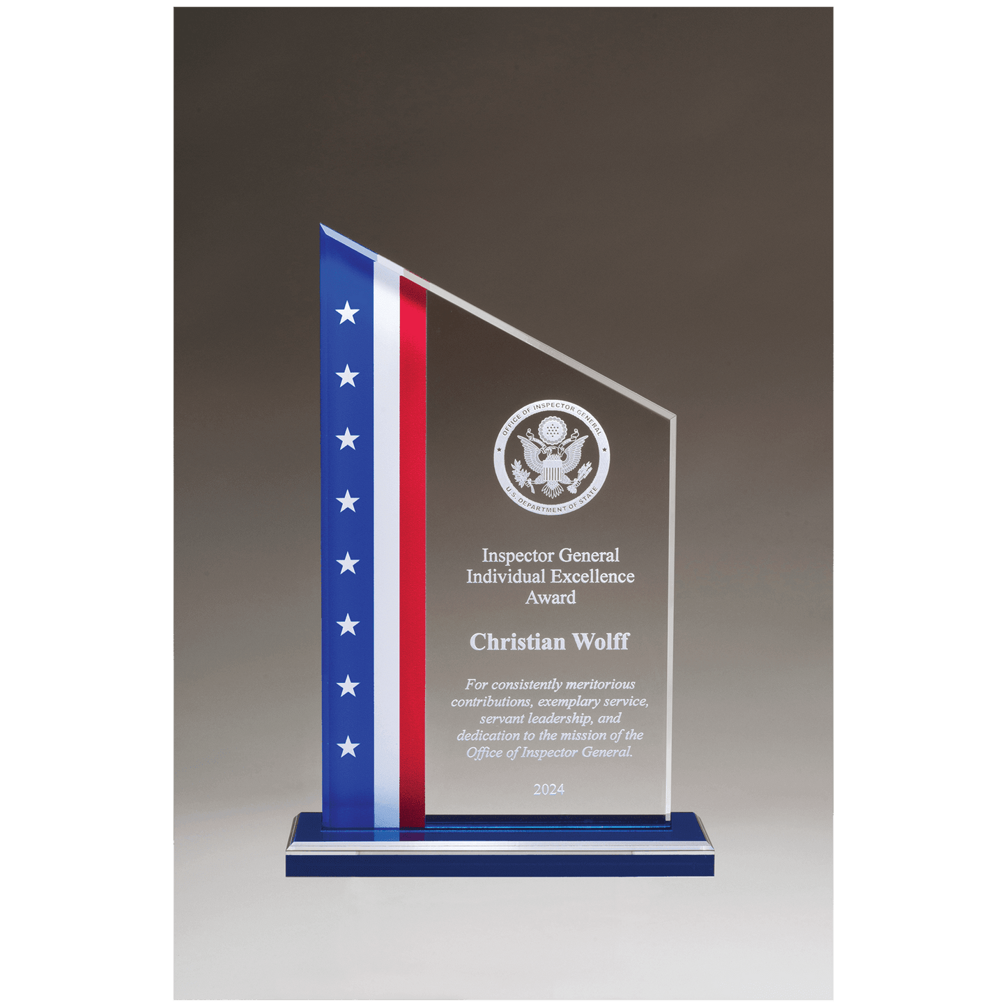 Zenith Series Acrylic with American Flag Design, Blue Mirror Top Blue Base