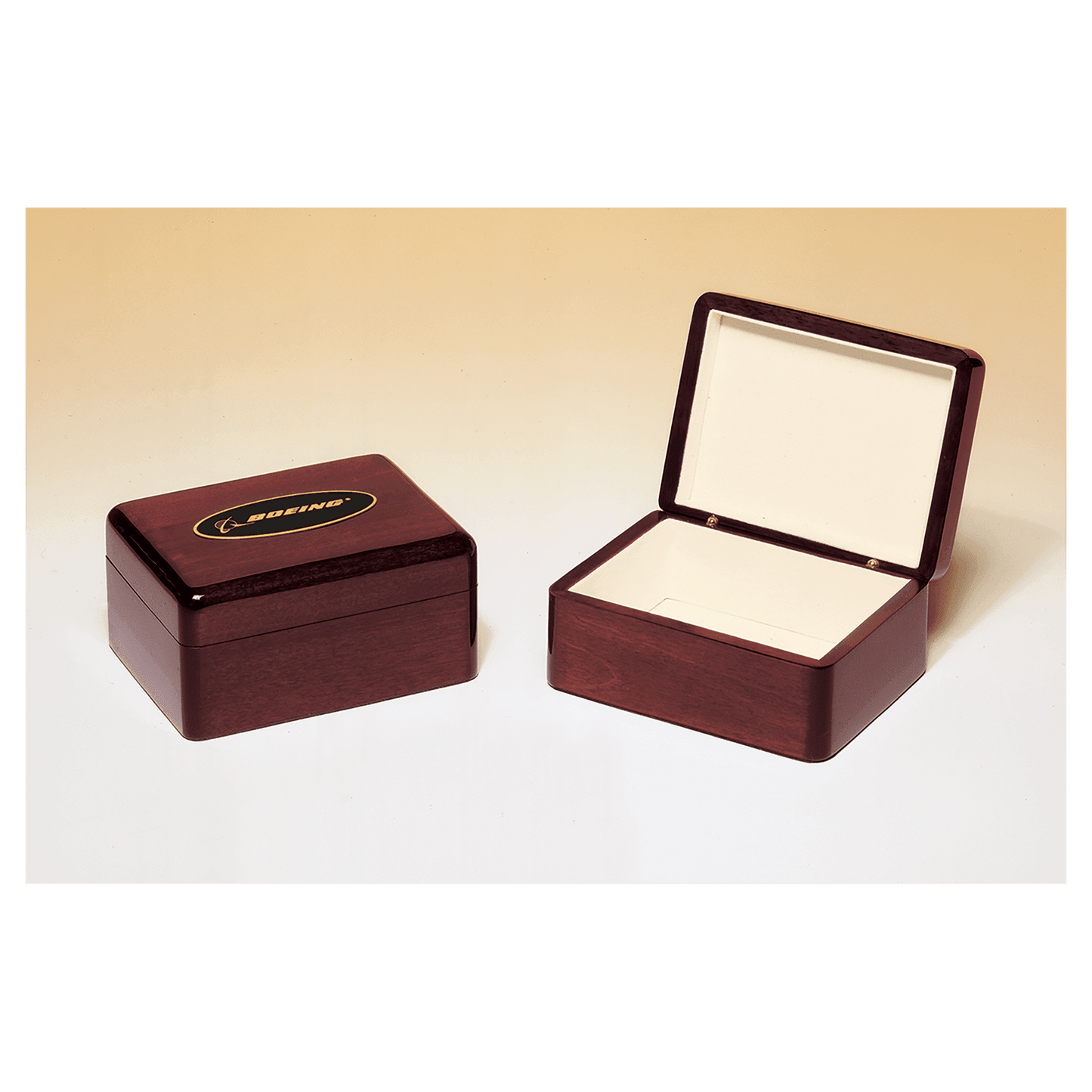 Rosewood Piano Finish Jewelry Box with Beige Felt Lining and Laserable Black Brass Plate