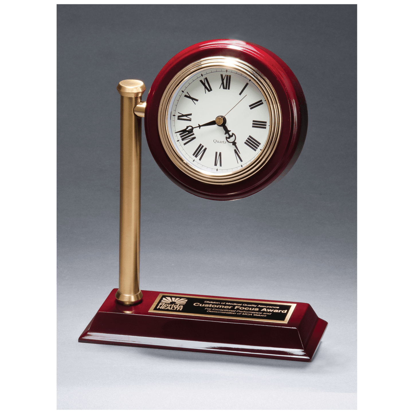 Rail Station Style Desk Clock on Rosewood Finish High Gloss Base