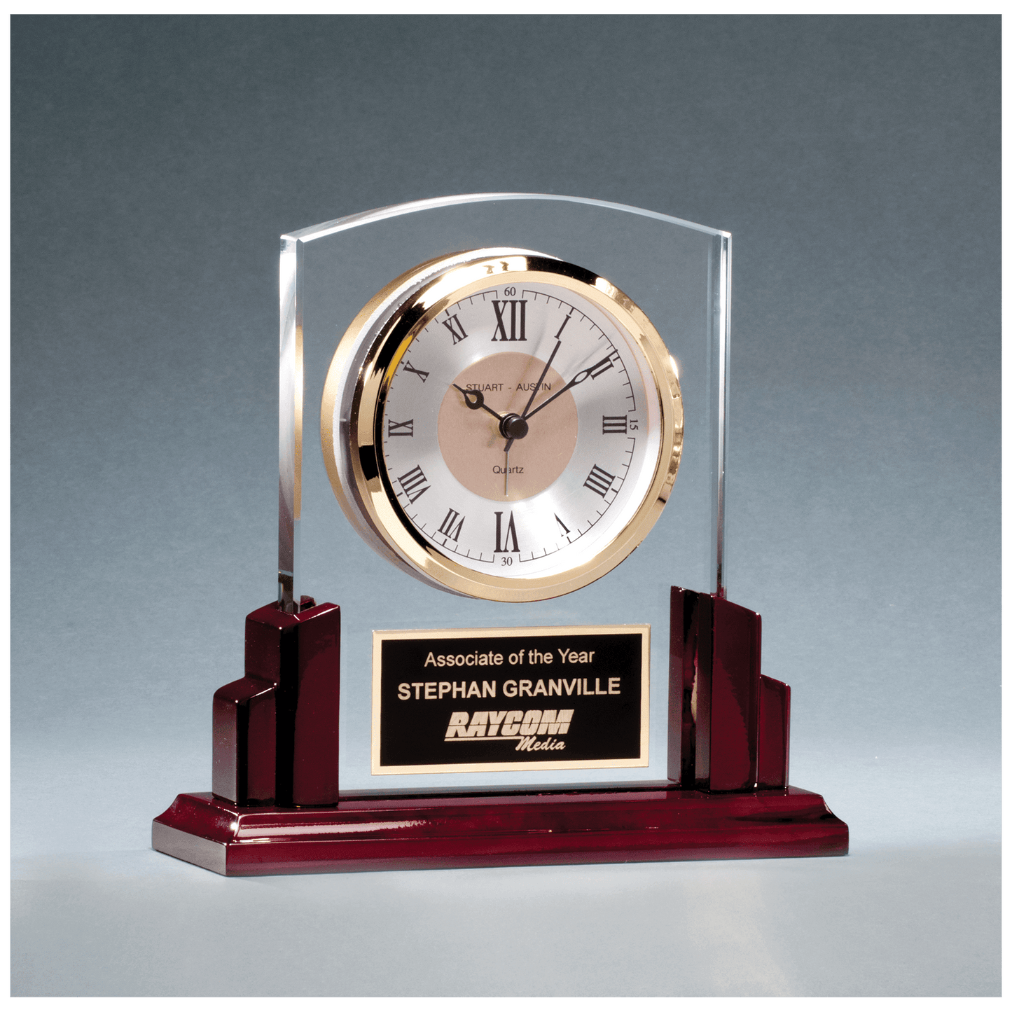 Glass Clock with Rosewood High Gloss Base