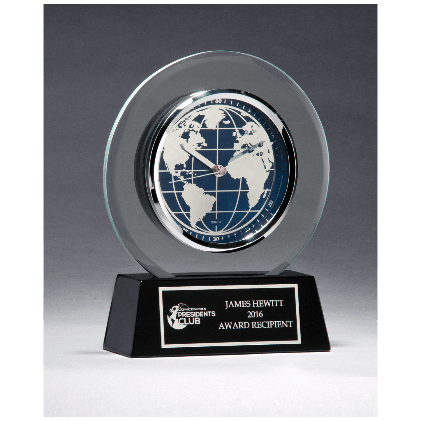 Glass Clock with World Dial on Black High Gloss Base