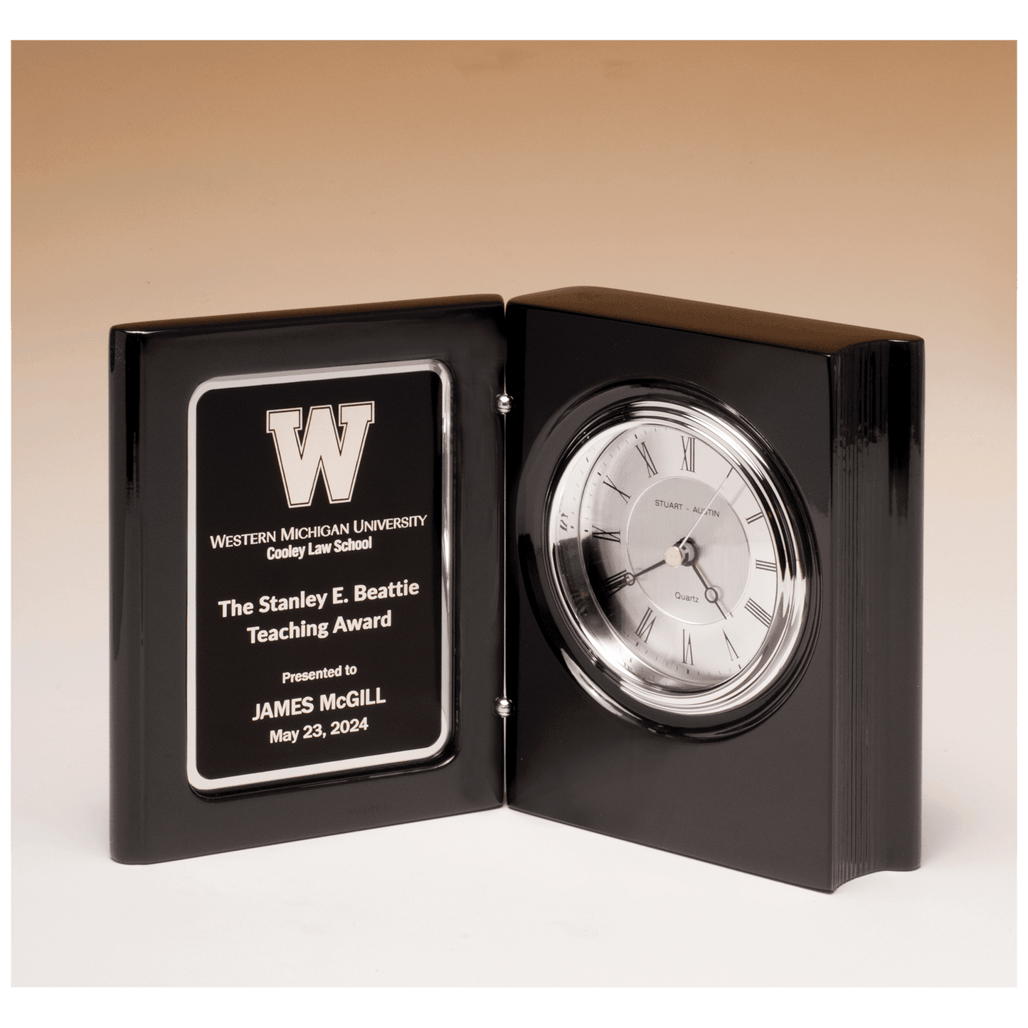 Black Piano Finish Book Clock With Diamond Spun Dial
