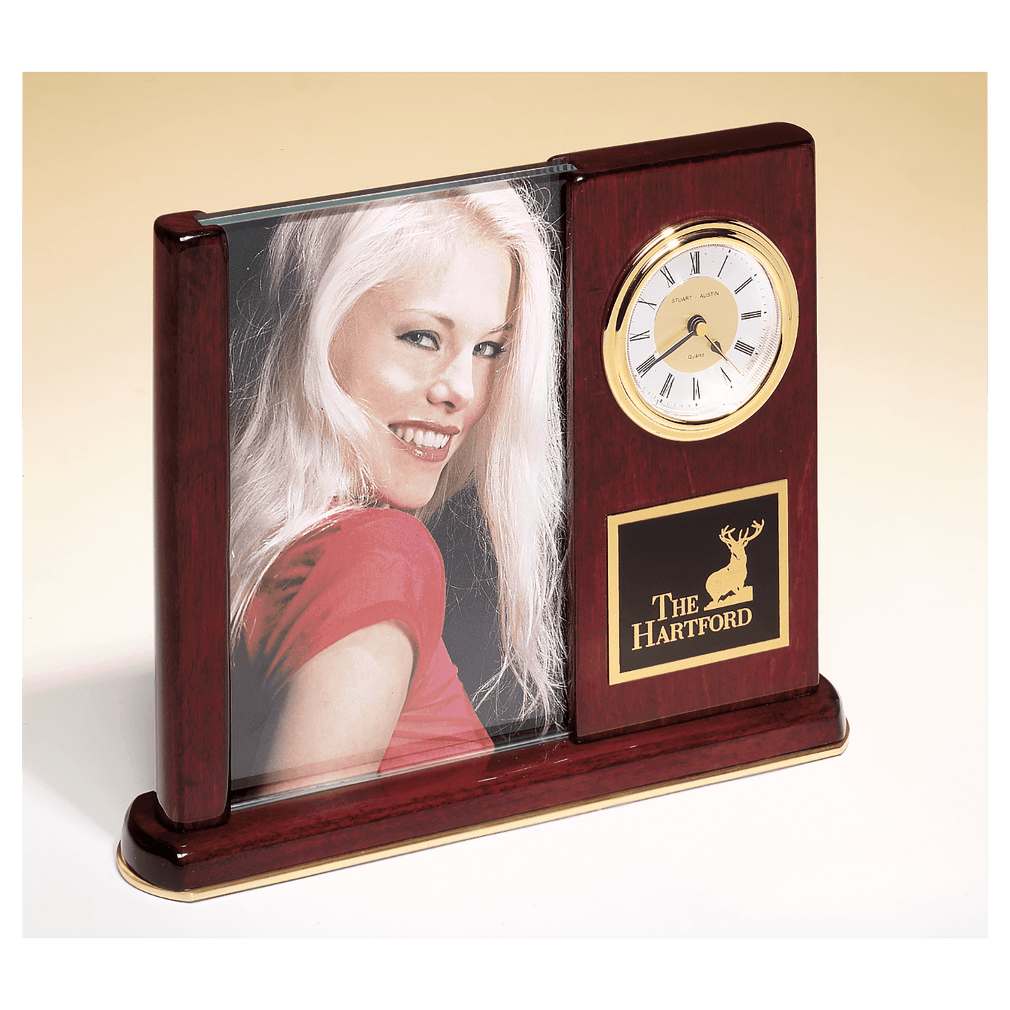 Rosewood Piano Finish Clock with Glass Picture Frame