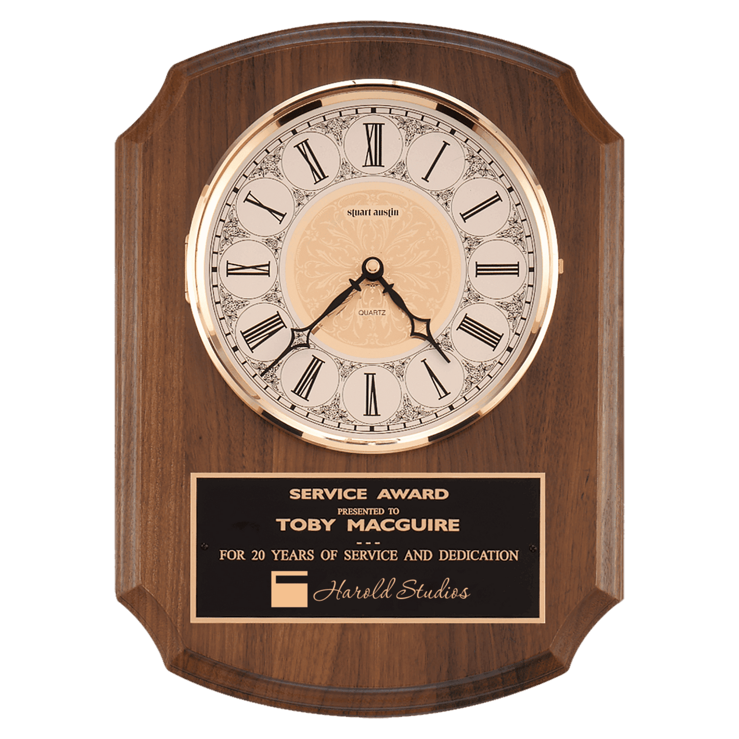 Walnut Quartz Clock with Brass Diamond Spun Bezel