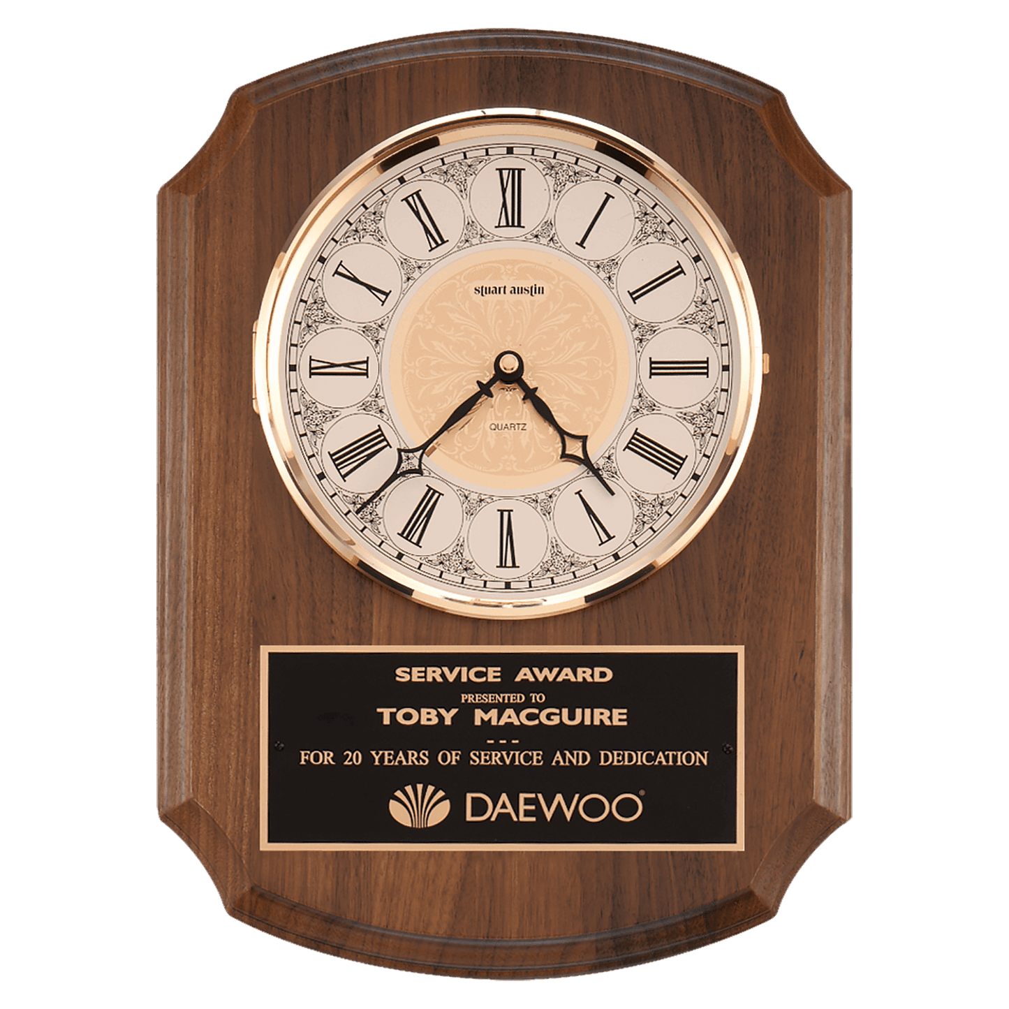 Walnut Quartz Clock with Brass Diamond Spun Bezel