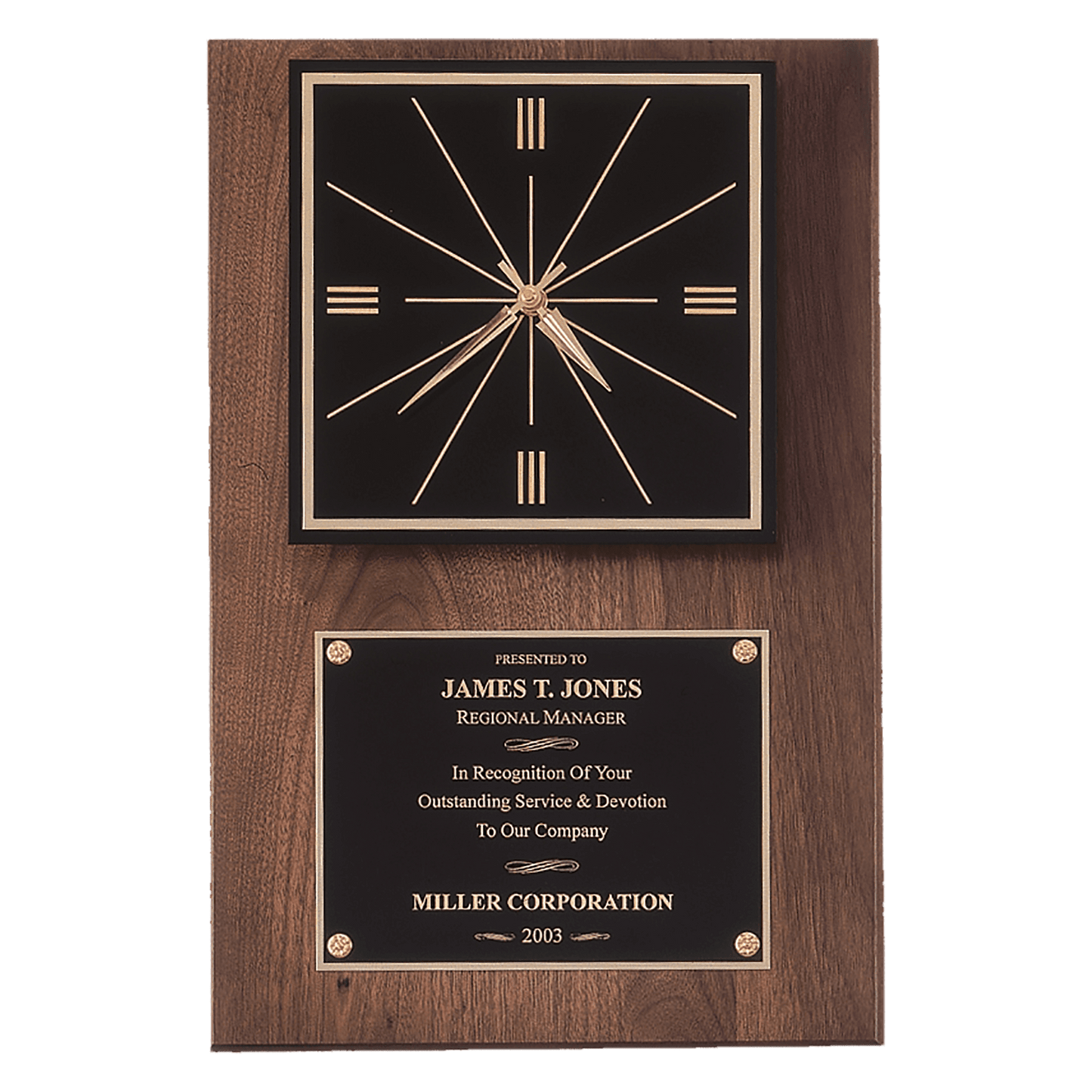 American Walnut Quartz Clock with Black Plate