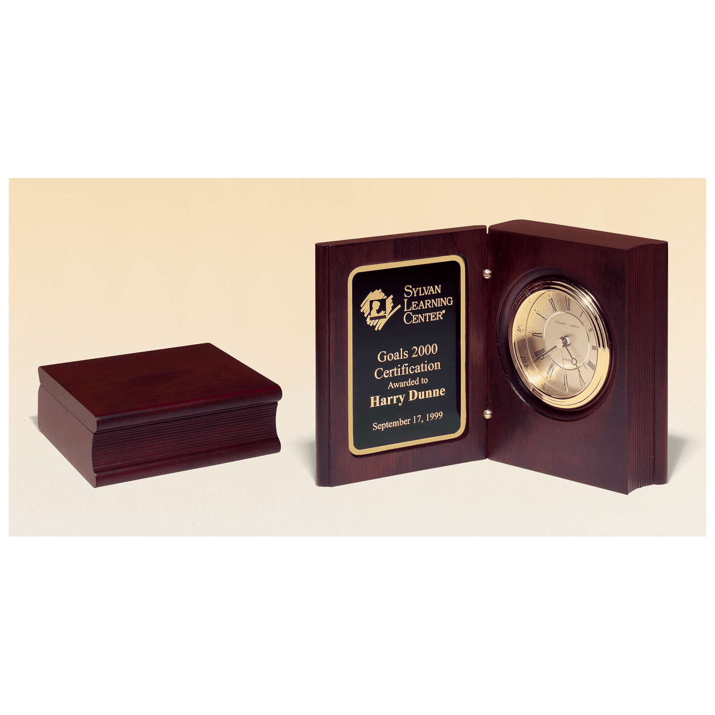 Hand Rubbed Mahogany Finish Book Clock With Gold Spun Dial