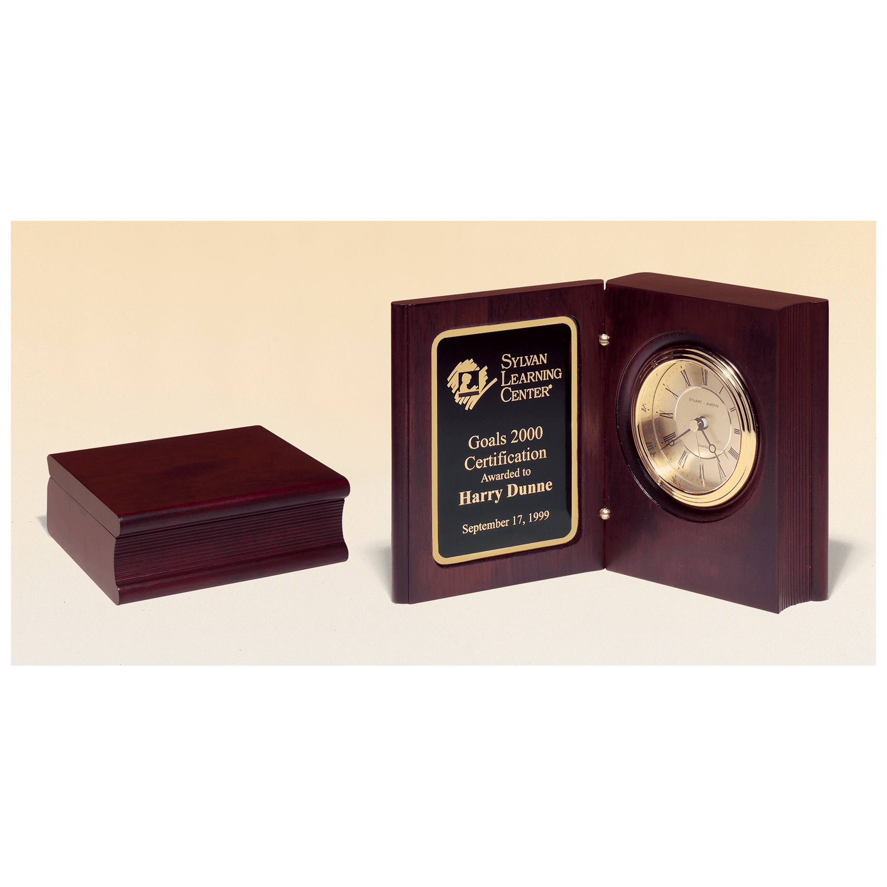 Hand Rubbed Mahogany Finish Book Clock With Gold Spun Dial