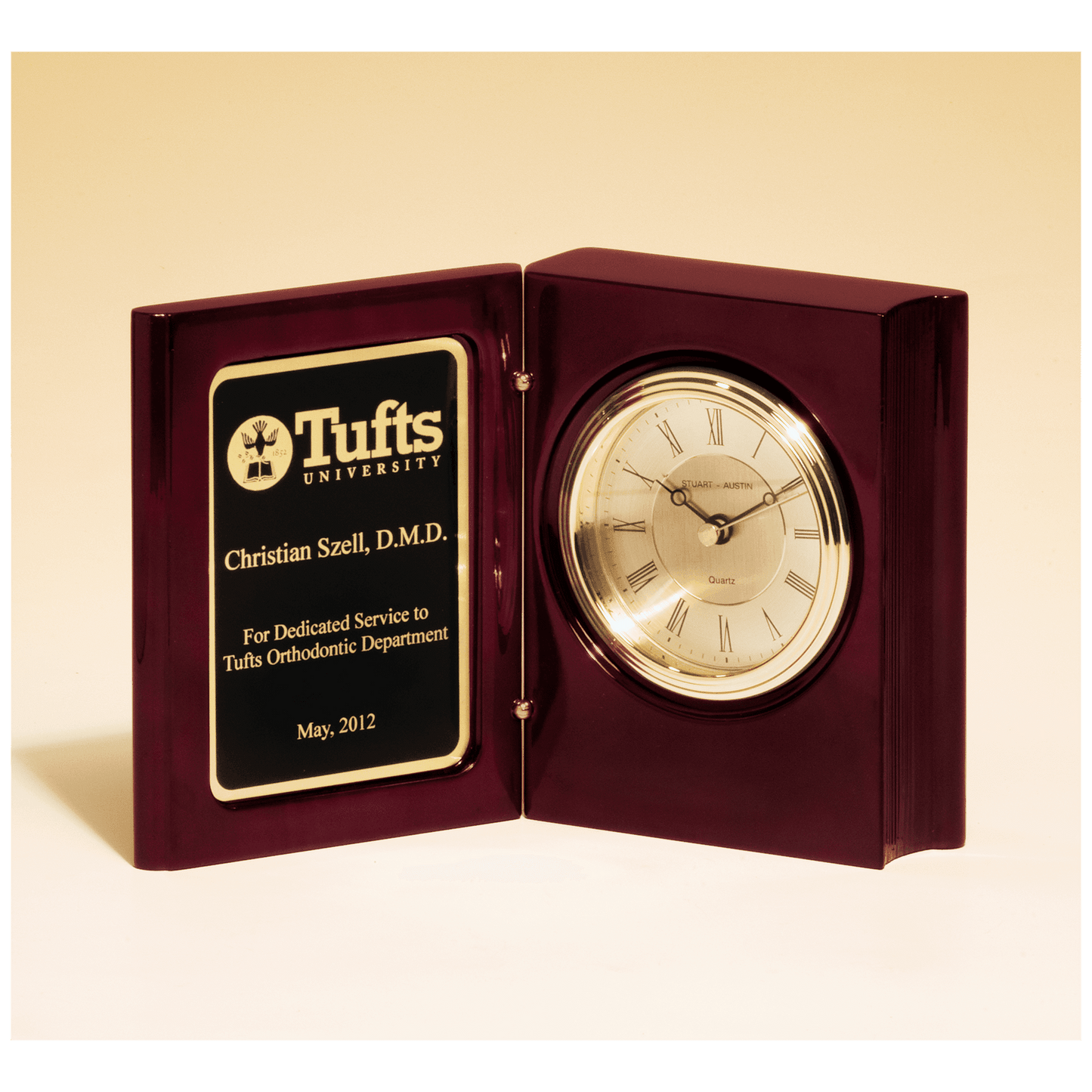 Rosewood Piano Finish Book Clock With Diamond Spun Dial