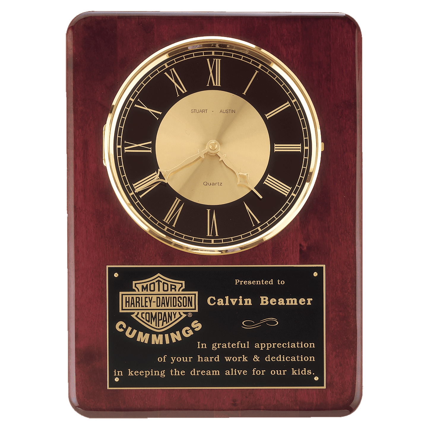 Rosewood Piano Finish Clock, Brass Bezel with Glass Lens