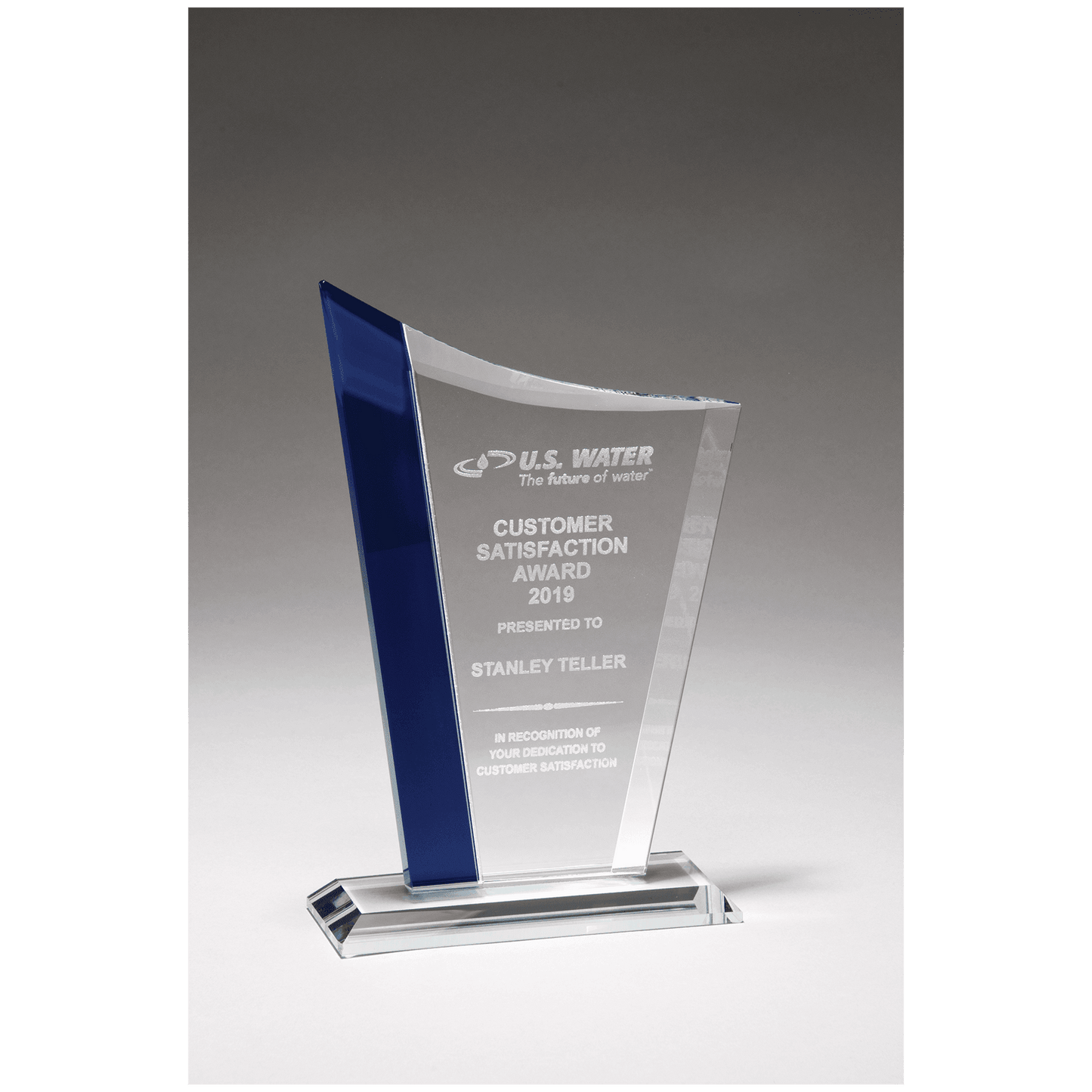Zenith Series Clear Glass Award with Blue Glass Highlights
