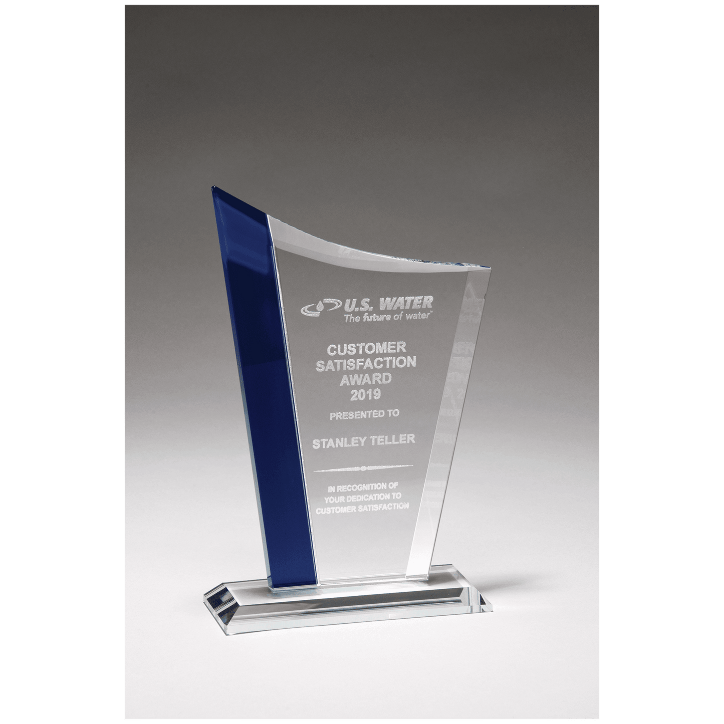 Zenith Series Clear Glass Award with Blue Glass Highlights