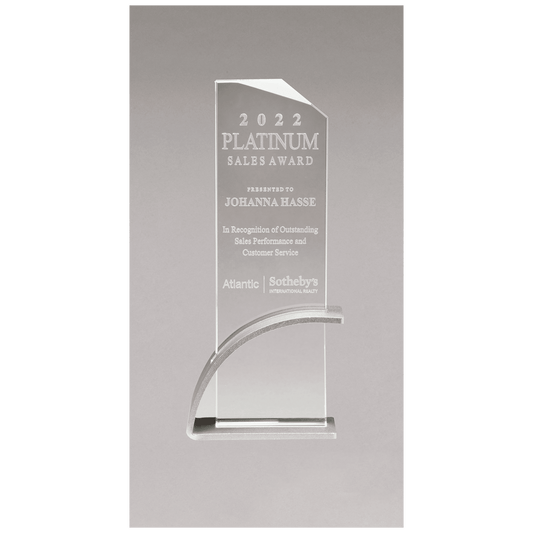 Contemporary Clear Glass Award, Arched Base with Matte Metallic Finish