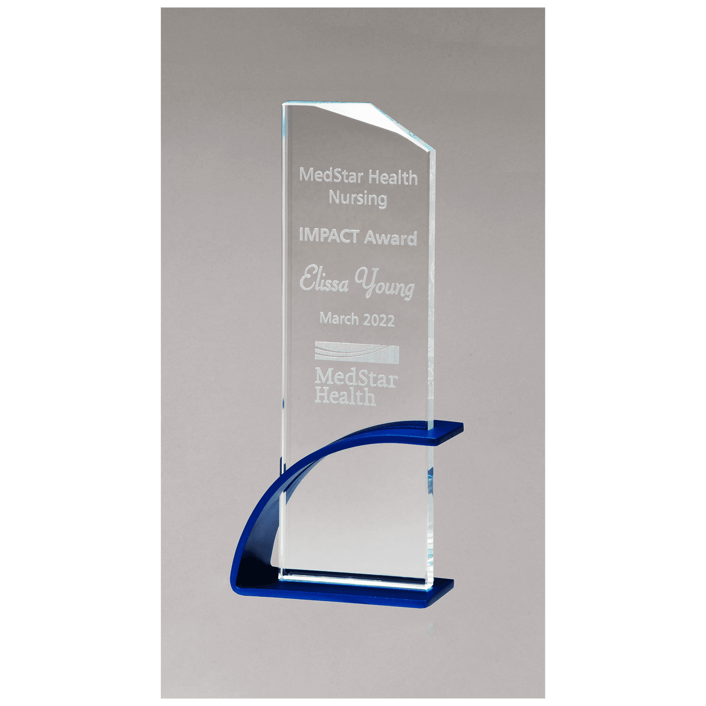 Contemporary Clear Glass Award, Arched Base with Matte Metallic Finish