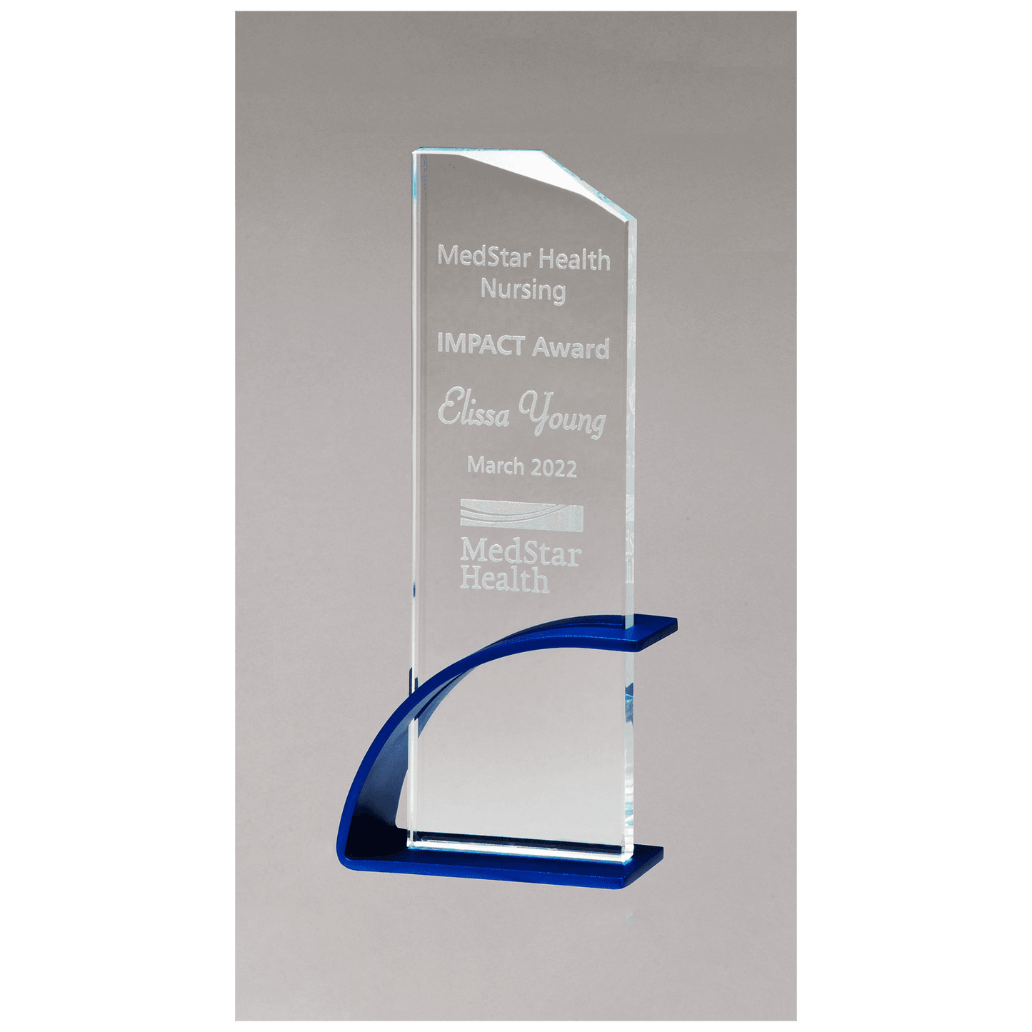 Contemporary Clear Glass Award, Arched Base with Matte Metallic Finish