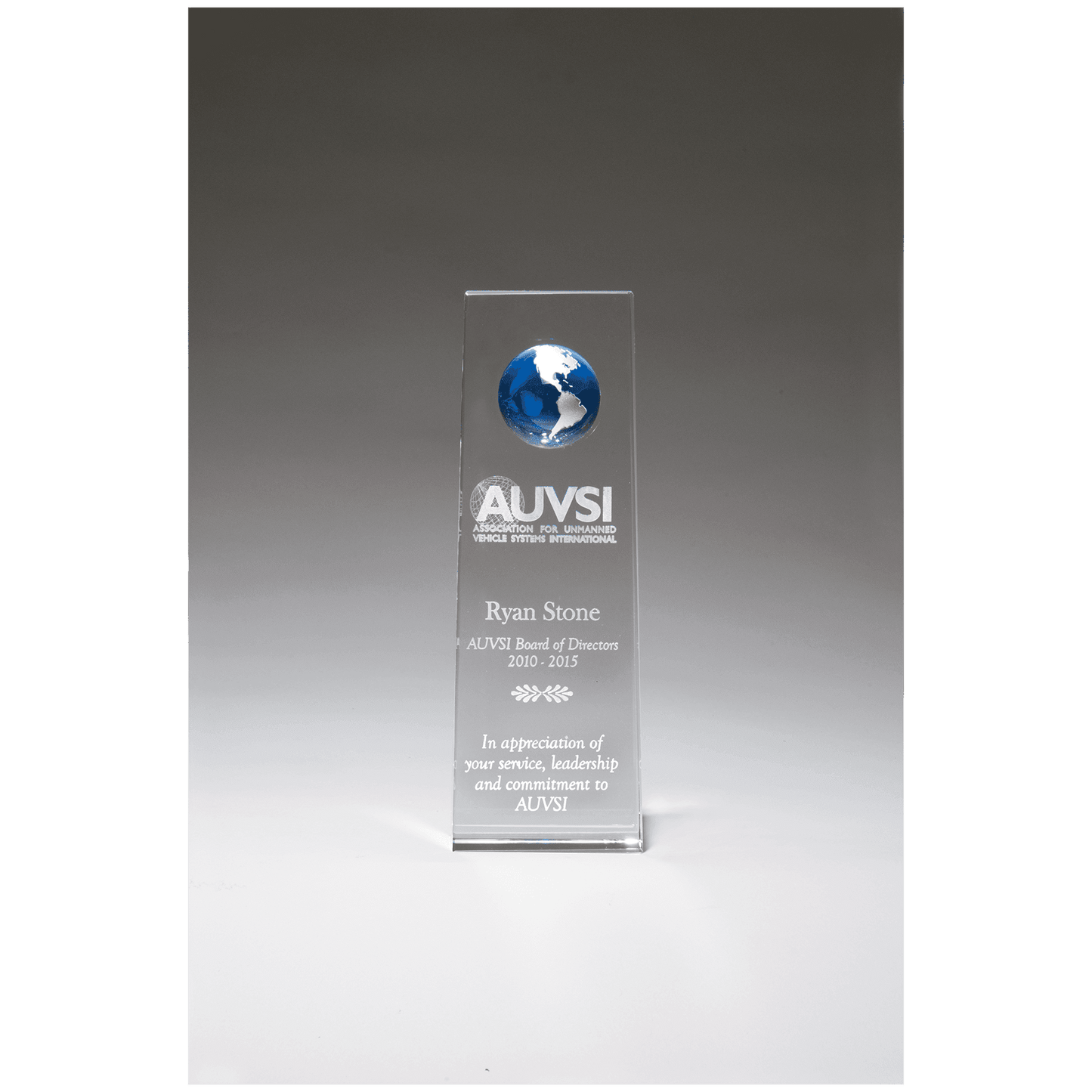 Tall Crystal Trophy with Blue Globe