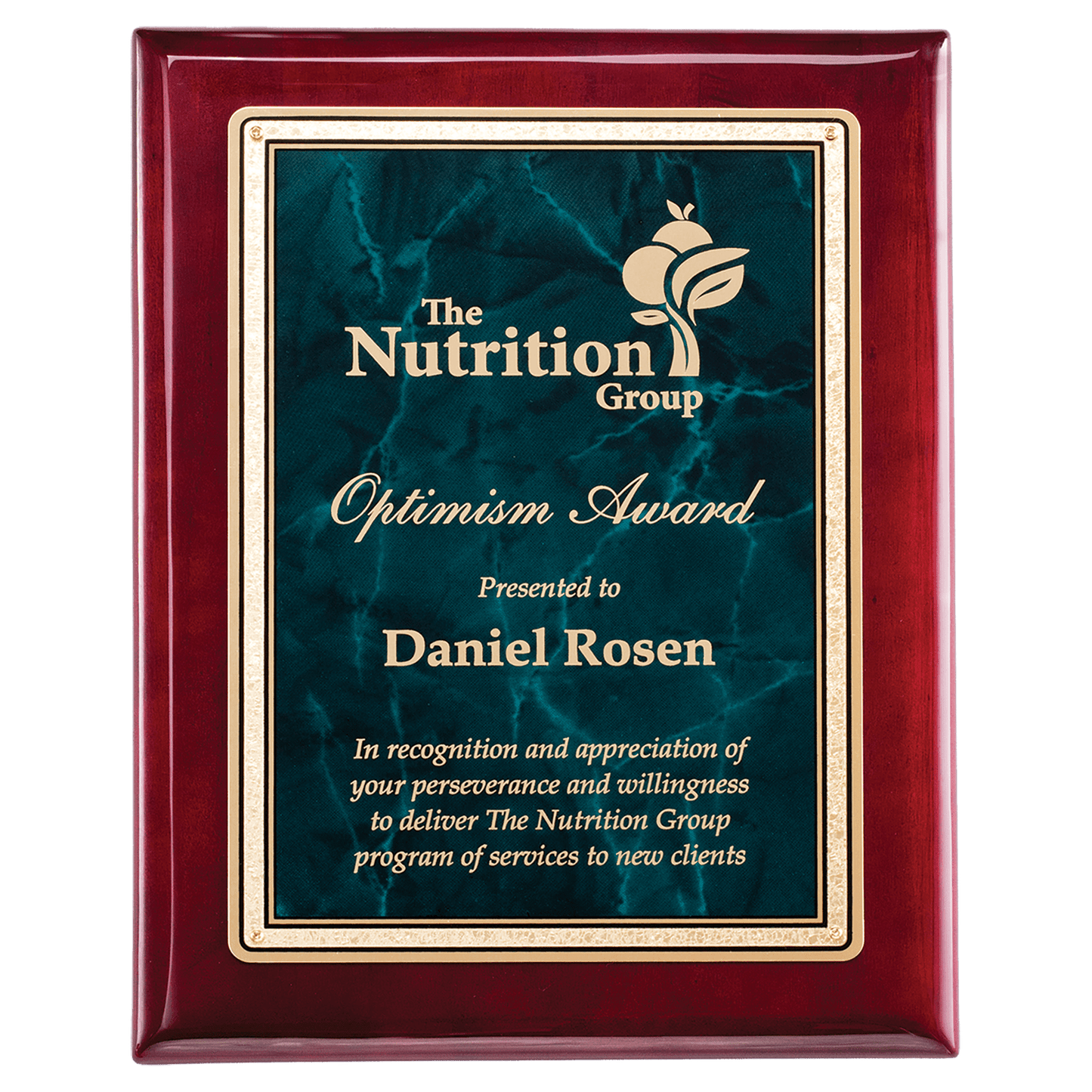 Premium Rosewood Piano Finish Plaque with Emerald Marble Plate