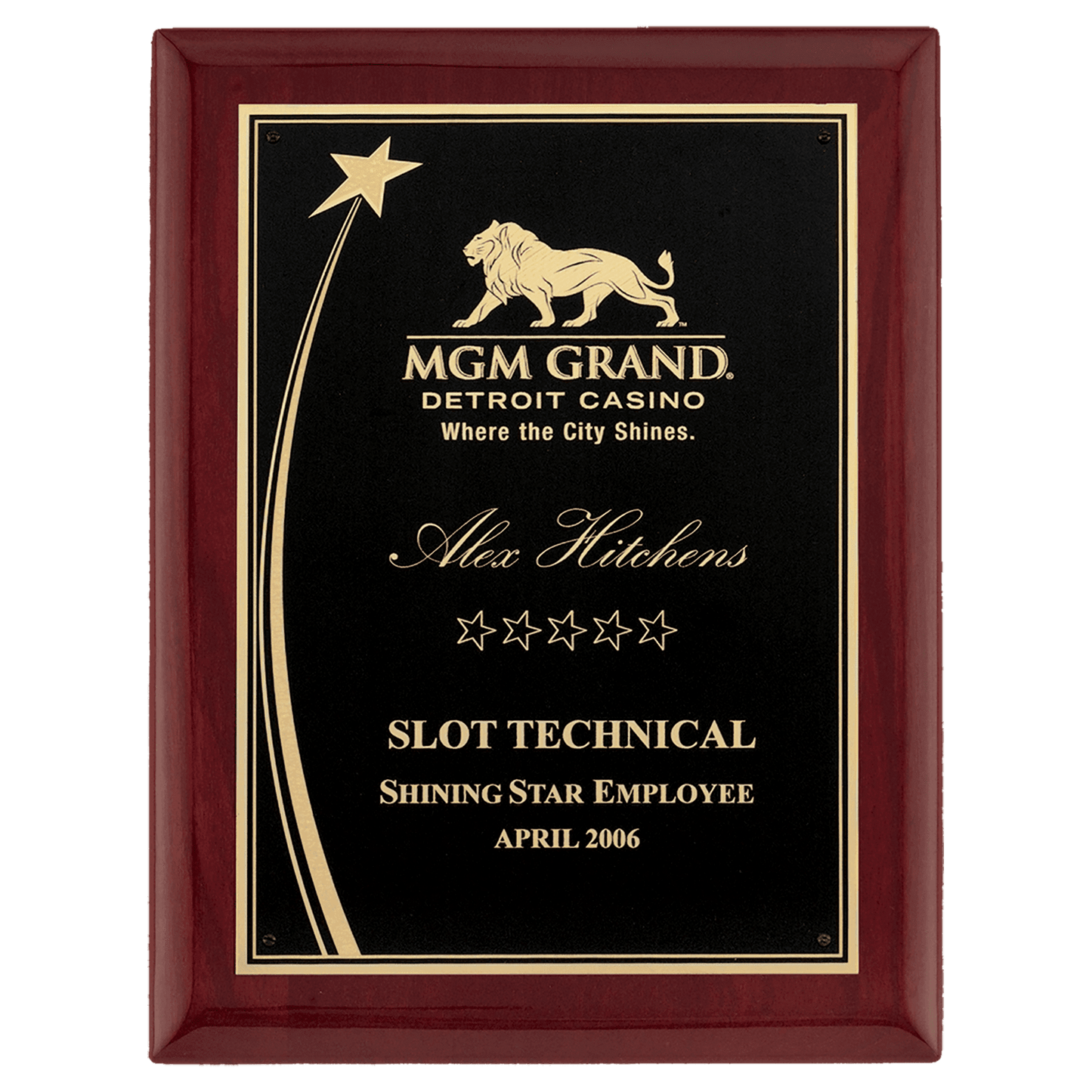 Rosewood Piano Finish Shooting Star Plaque