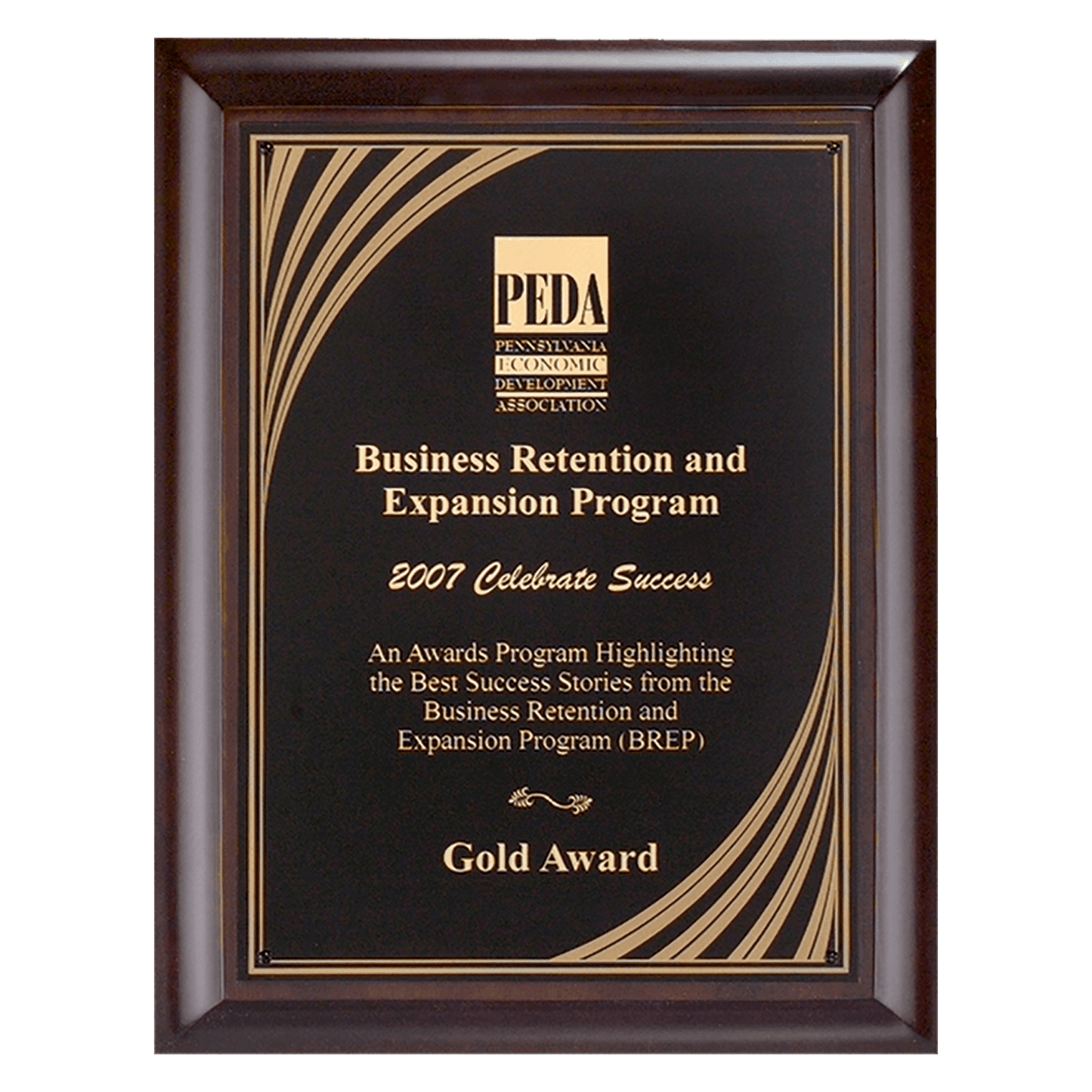 Hand Rubbed Cherry Finish Plaque with Cascading Gold Swirl Design