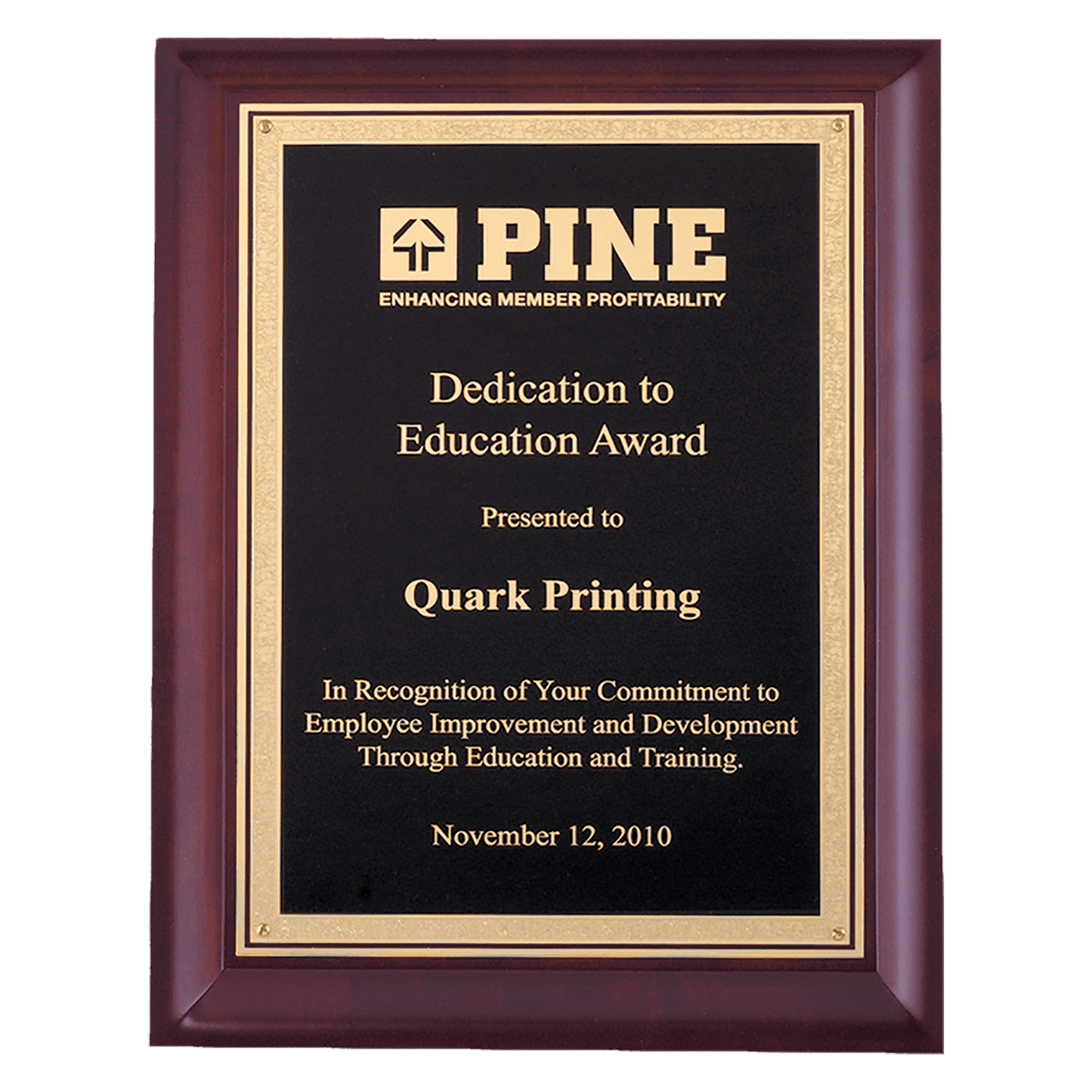 Hand Rubbed Cherry Finish Plaque with Black Brass Plate