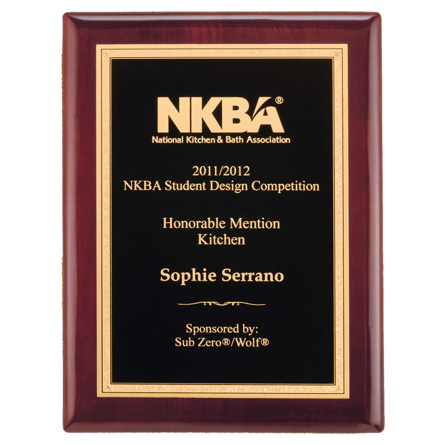 Rosewood Piano Finish Plaque with Textured Black and Gold Plate