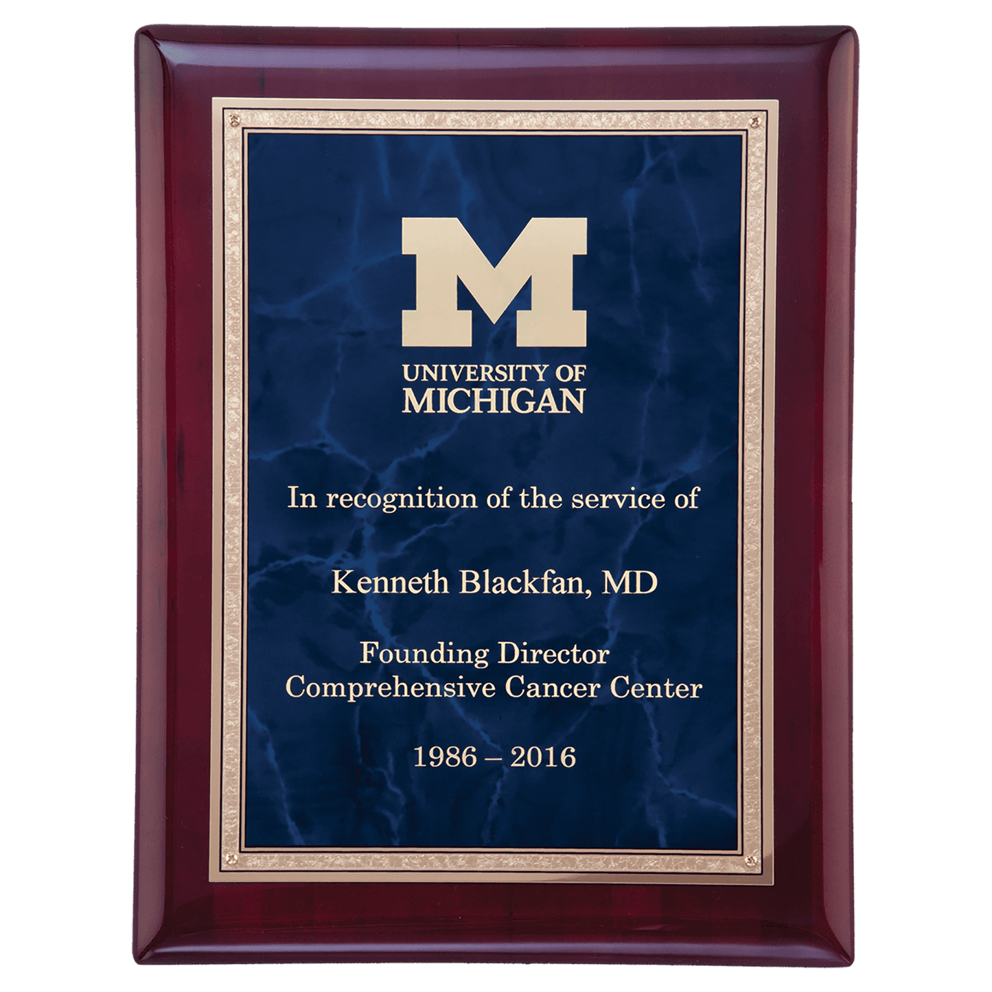 Rosewood Piano Finish Plaque with Sapphire Marble Plate