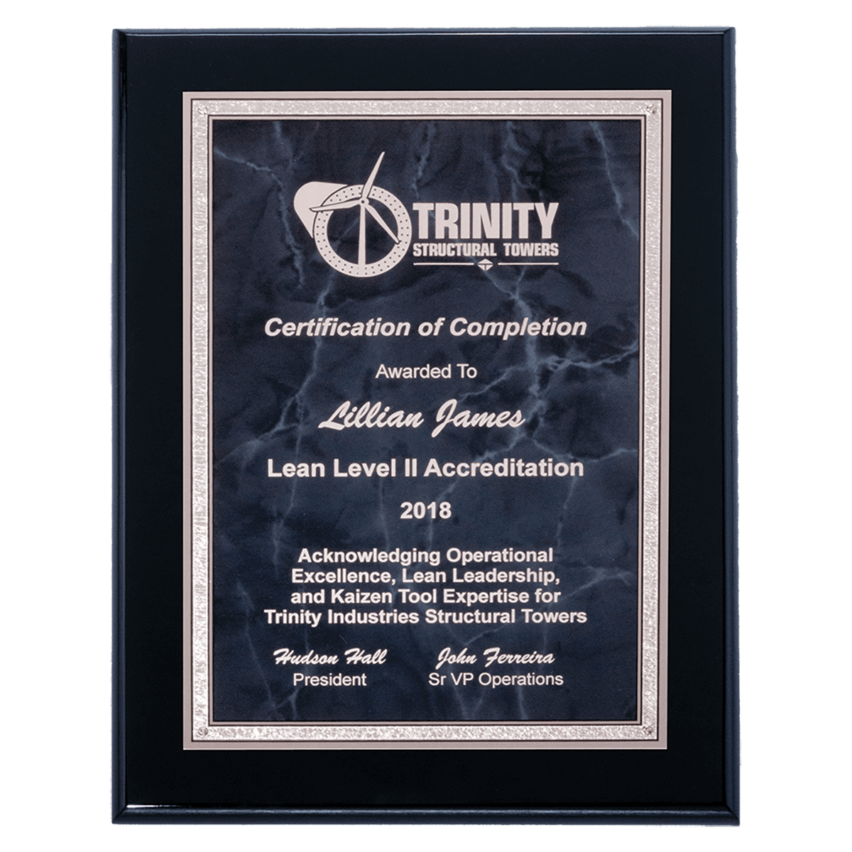 Black Piano Finish High Luster Plaque with Gray Marble Plate