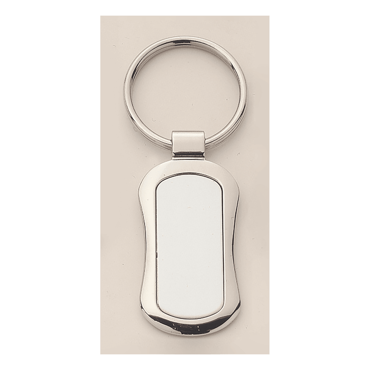 Polished Silver Key Ring with Matte Silver Engravable Insert