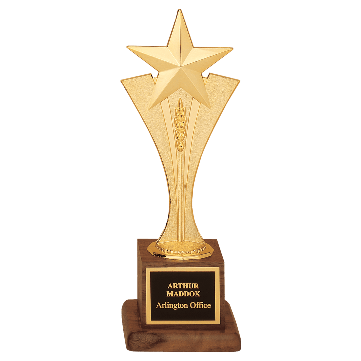 Modern Goldtone Star Casting on Walnut Finish Base