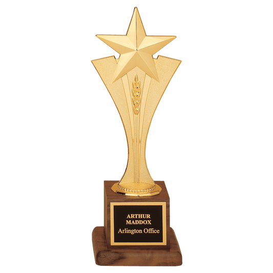 Modern Goldtone Star Casting on Walnut Finish Base