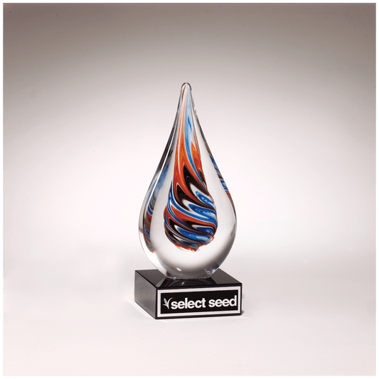 Teardrop Art Glass on Black Glass Base w/Black Aluminum Plate