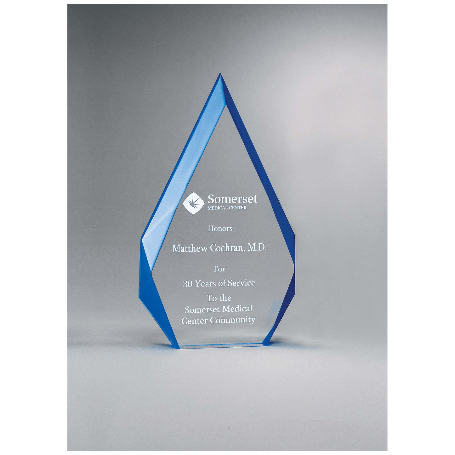 Flame Series Clear Acrylic with Blue Accented Bevels