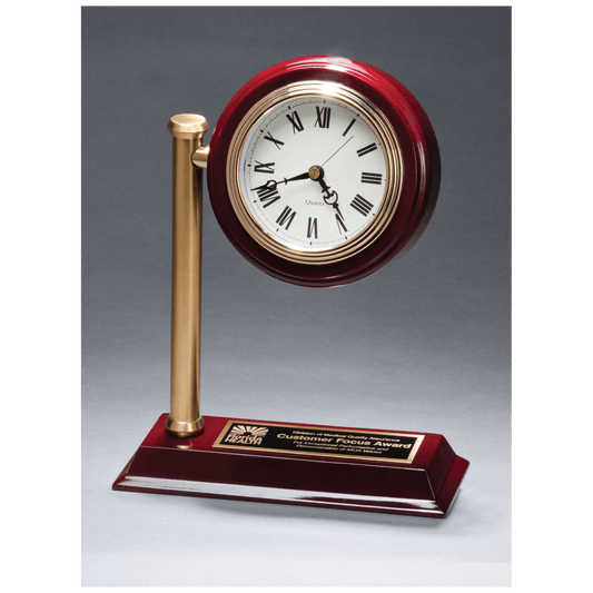 Rail Station Style Desk Clock on Rosewood Finish High Gloss Base