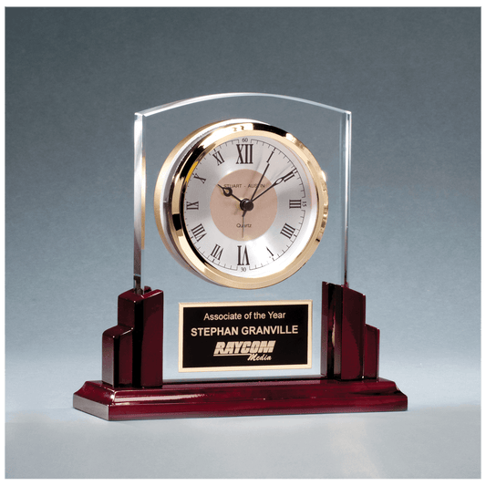 Glass Clock with Rosewood High Gloss Base