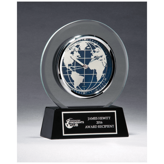 Glass Clock with World Dial on Black High Gloss Base