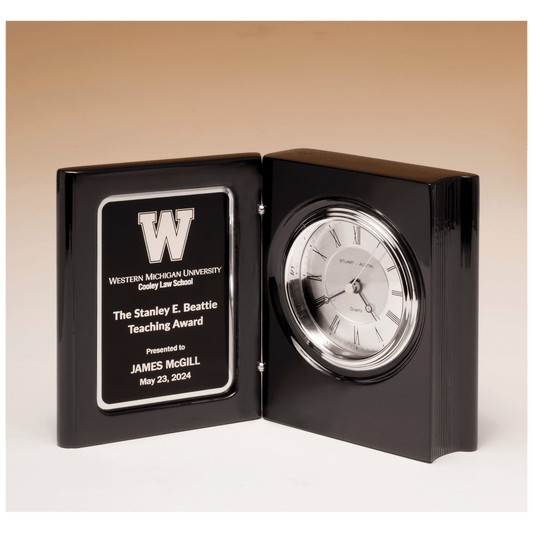 Black Piano Finish Book Clock With Diamond Spun Dial