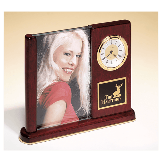 Rosewood Piano Finish Clock with Glass Picture Frame