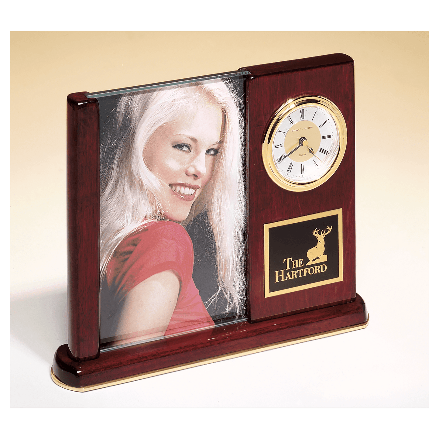 Rosewood Piano Finish Clock with Glass Picture Frame