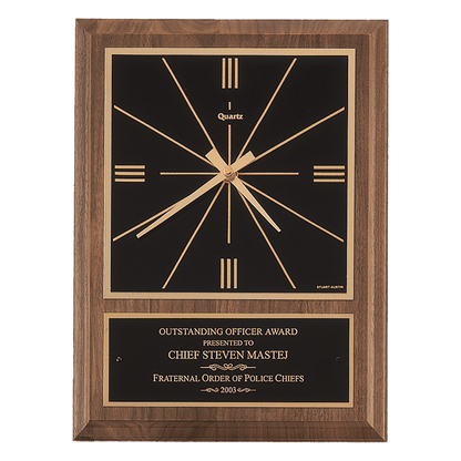 American Walnut Square Face Quartz Clock with Black Plate