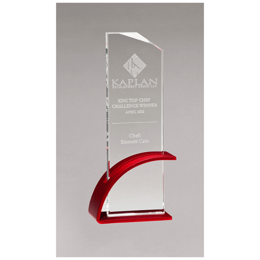 Contemporary Clear Glass Award, Arched Base with Matte Metallic Finish