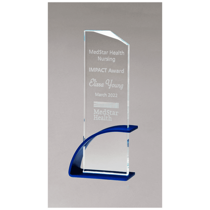 Contemporary Clear Glass Award, Arched Base with Matte Metallic Finish