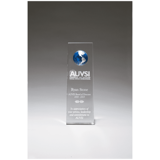 Tall Crystal Trophy with Blue Globe