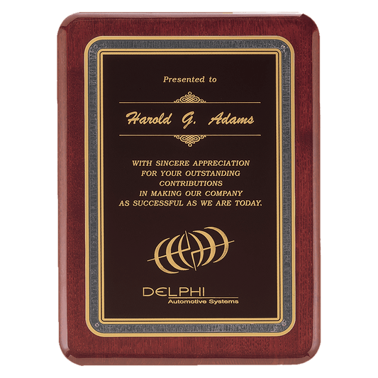 Rosewood Piano Finish Flourintine Plaque with Rounded Corners