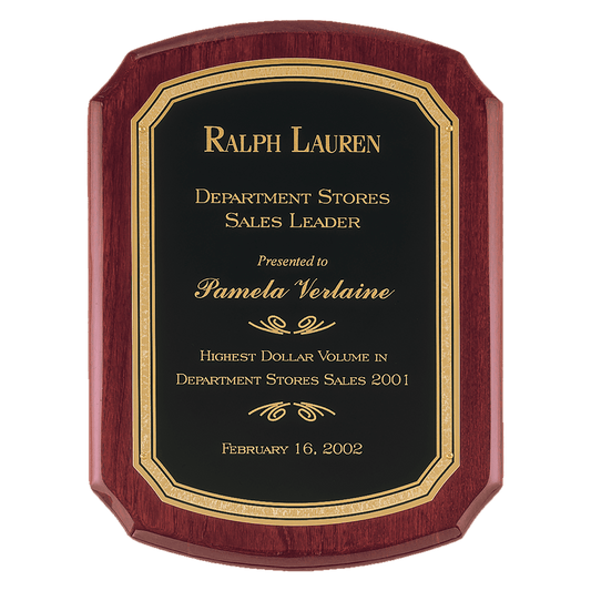 Rosewood Piano Finish Curved Edge Plaque with Black Brass Plate