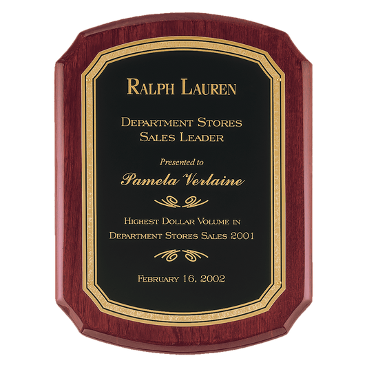 Rosewood Piano Finish Curved Edge Plaque with Black Brass Plate