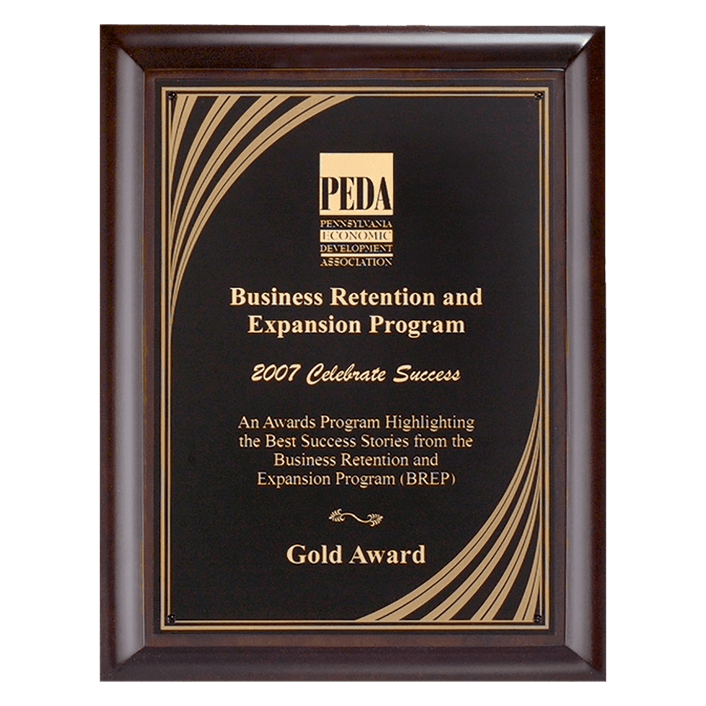 Hand Rubbed Cherry Finish Plaque with Cascading Gold Swirl Design