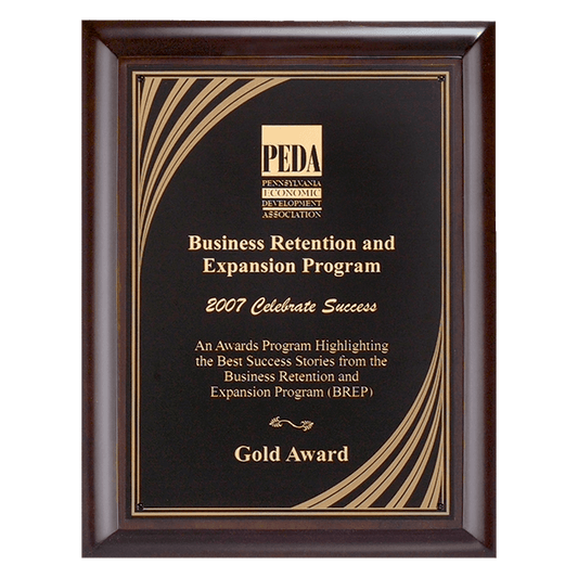 Hand Rubbed Cherry Finish Plaque with Cascading Gold Swirl Design