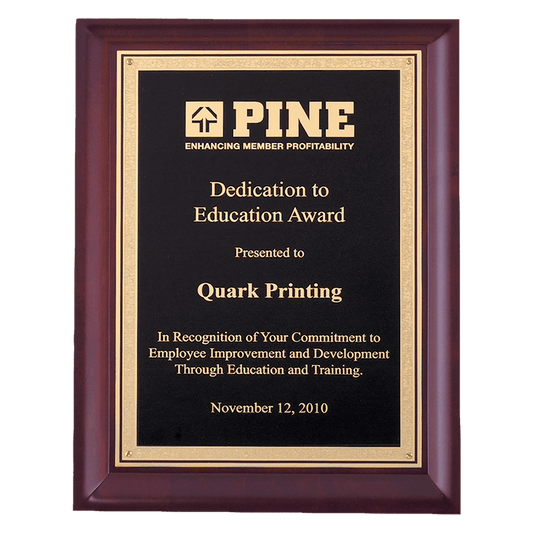 Hand Rubbed Cherry Finish Plaque with Black Brass Plate