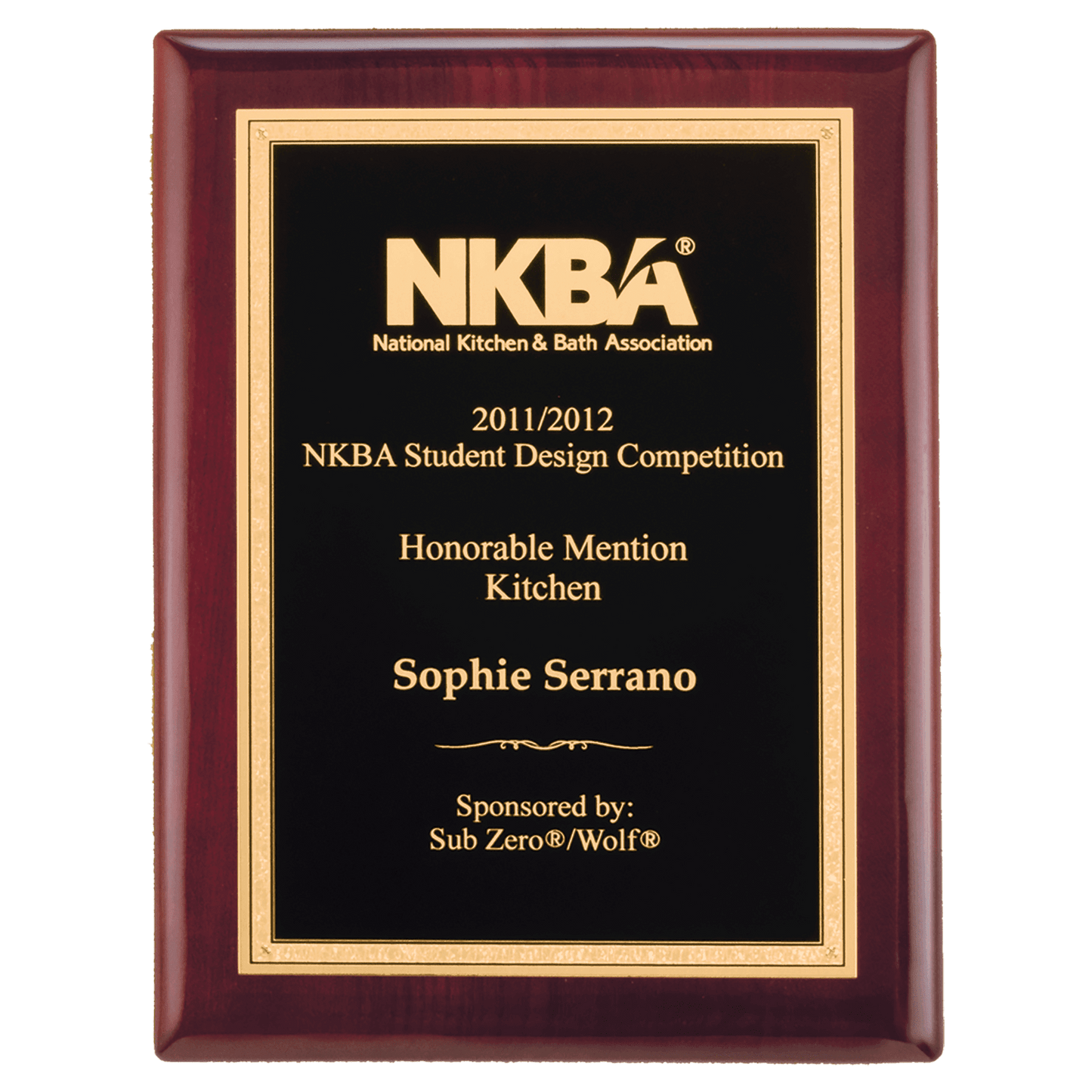 Rosewood Piano Finish Plaque with Textured Black and Gold Plate